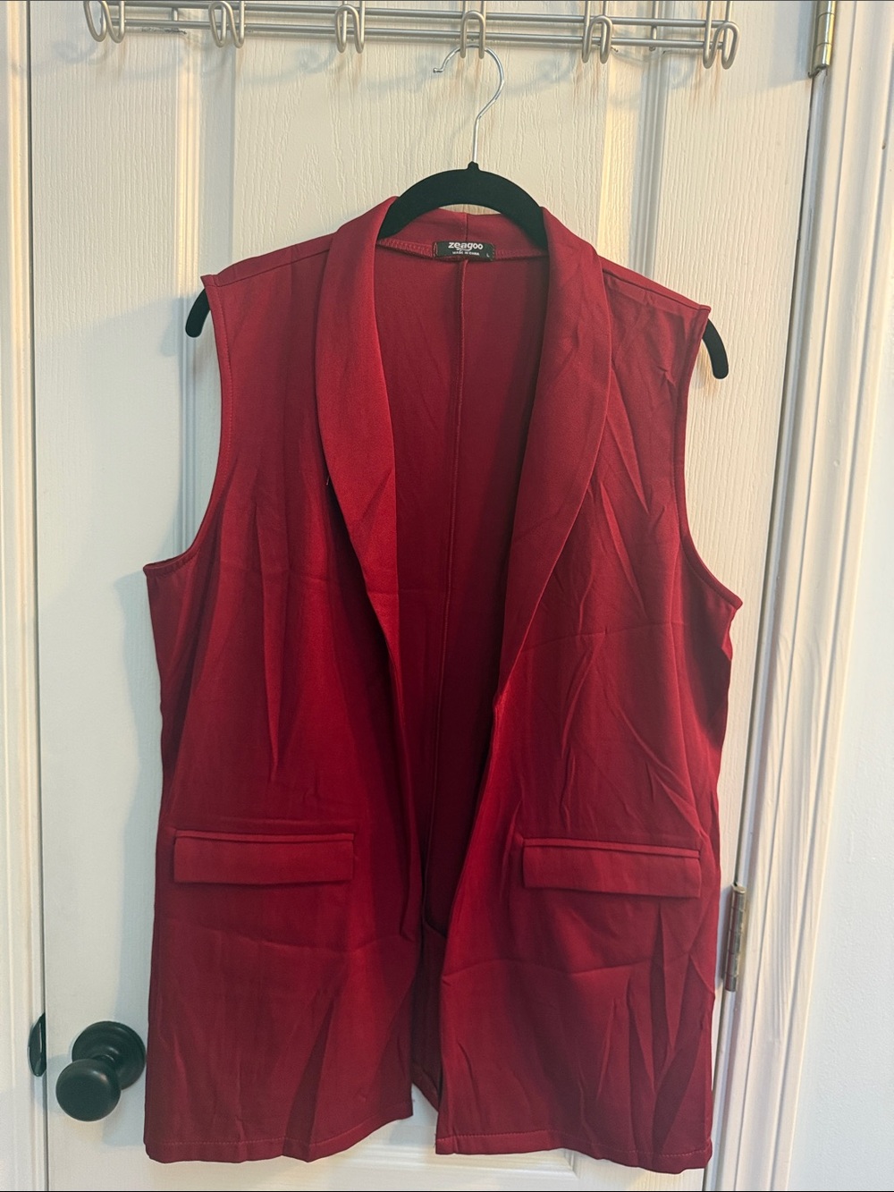 zeagoo Red Sleeveless Long Blazer Vest